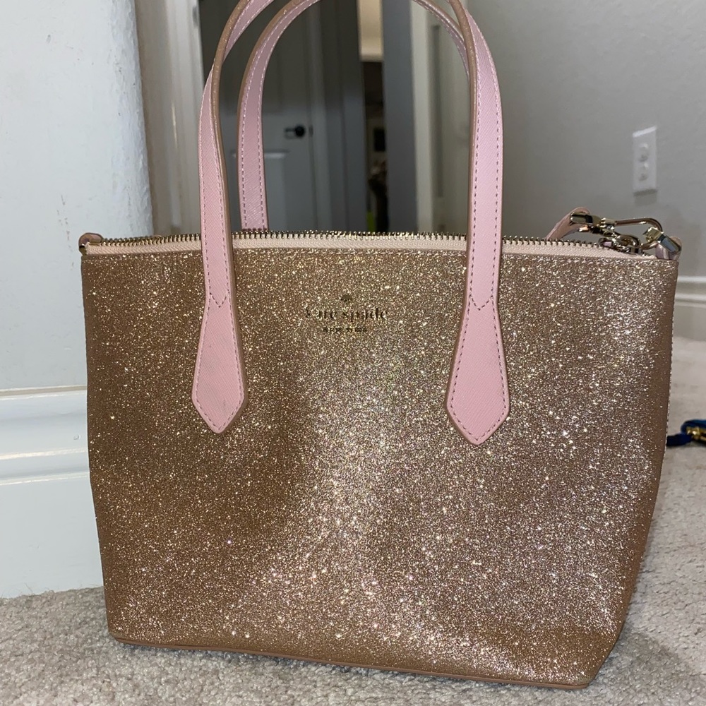 Rose gold and light pink sparkly Kate Spade purse
